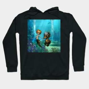 The friendship of the steampunk  mermaid and the seahorse. Hoodie